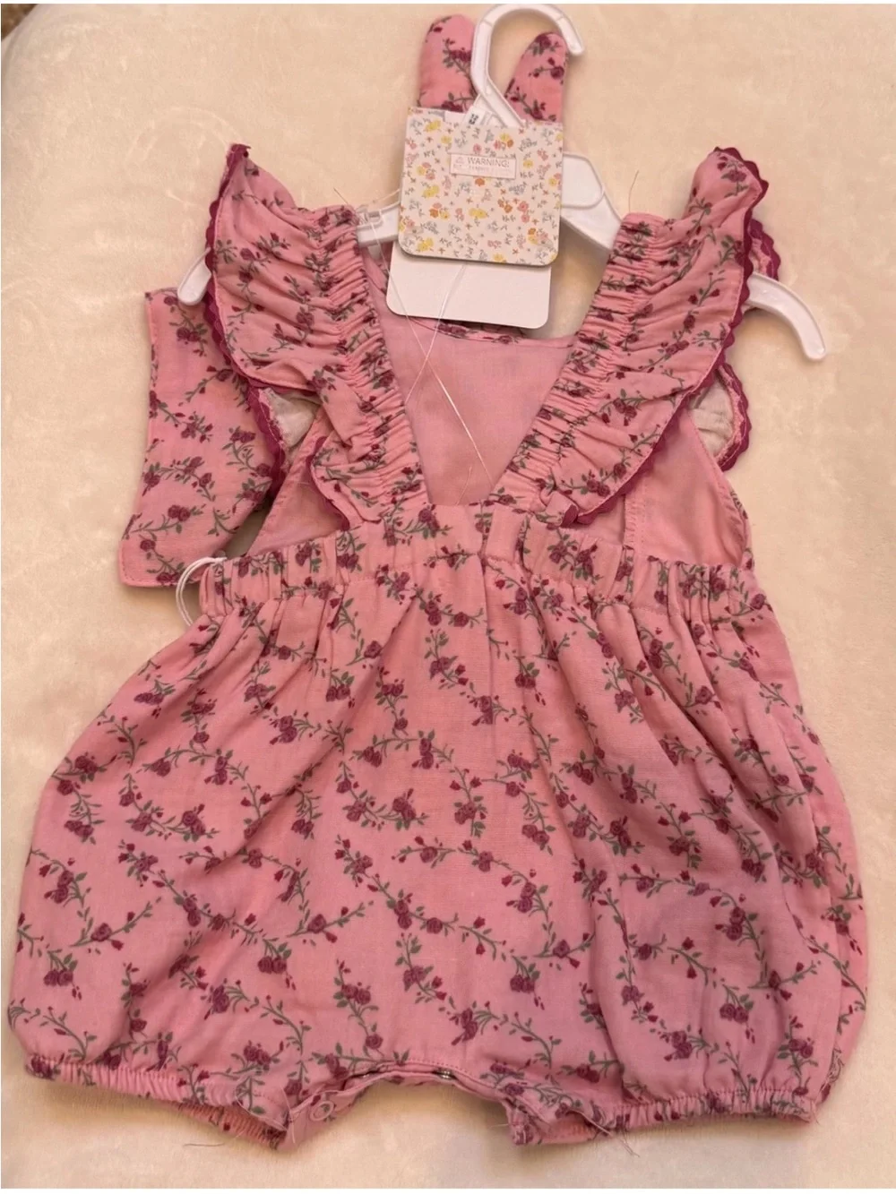 Vintage Style Floral Infant Romper with Matching Bunny Toy